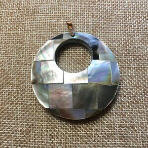 Large Abalone Shell Inlaid Tile Round Pendant
